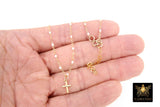 14 K Gold Filled Dainty Cross Satellite Necklace #2626, Dainty Enamel Everyday Choker, Beaded Enamel Chain Links