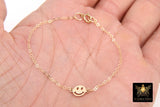 14 K Gold Filled Smiley Face Bracelet, 925 Sterling Silver Happy Face, Everyday Chain Jewelry