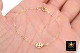 14 K Gold Filled Smiley Face Bracelet, 925 Sterling Silver Happy Face #2626, Everyday Chain Jewelry