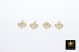 CZ Paved Gold Heart Charm, 10 mm Silver Small Cubic Zirconia Heart Shaped Charm #149, Tiny CZ Heart Charms