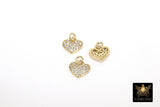 CZ Paved Gold Heart Charm, 10 mm Silver Small Cubic Zirconia Heart Shaped Charm #149, Tiny CZ Heart Charms