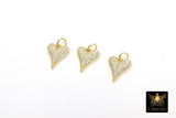 CZ Paved Gold Puff Heart Charm, 12 mm Silver Cubic Zirconia Heart Shaped Charm #166, Small CZ Heart Charms