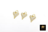 CZ Paved Gold Puff Heart Charm, 12 mm Silver Cubic Zirconia Heart Shaped Charm #166, Small CZ Heart Charms