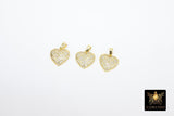CZ Paved Gold Puff Heart Charm, 17 mm Silver Cubic Zirconia Heart Shaped Charm #160, Small CZ Heart Charms
