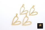 Gold and Silver Plated 16 mm Cubic Zirconia Heart Shaped Charms, Tiny CZ Heart Charms
