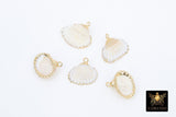 Small White Scallop Seashell Charms, 15 mm Gold Edged Beach Shells #678, Genuine Shell