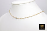 14 K Gold Filled Blue Turquoise CZ Chain Necklace, Genuine 14 K Gold Filled Paperclip Choker #2626, White and Pink Opal