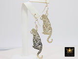 14 K Gold Filled Earrings With Plated Full Body Tiger Charm Hoops