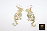 Gold Tiger Head Earrings, 14 K Gold Filled Hook Ear Wires AG #93, Dangle LSU Gameday Jewelry