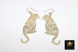 Gold Tiger Head Earrings, 14 K Gold Filled V Hook Ear Wires AG #93, Dangle LSU Gameday Jewelry