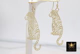 14 K Gold Filled Earrings With Plated Full Body Tiger Charm Hoops