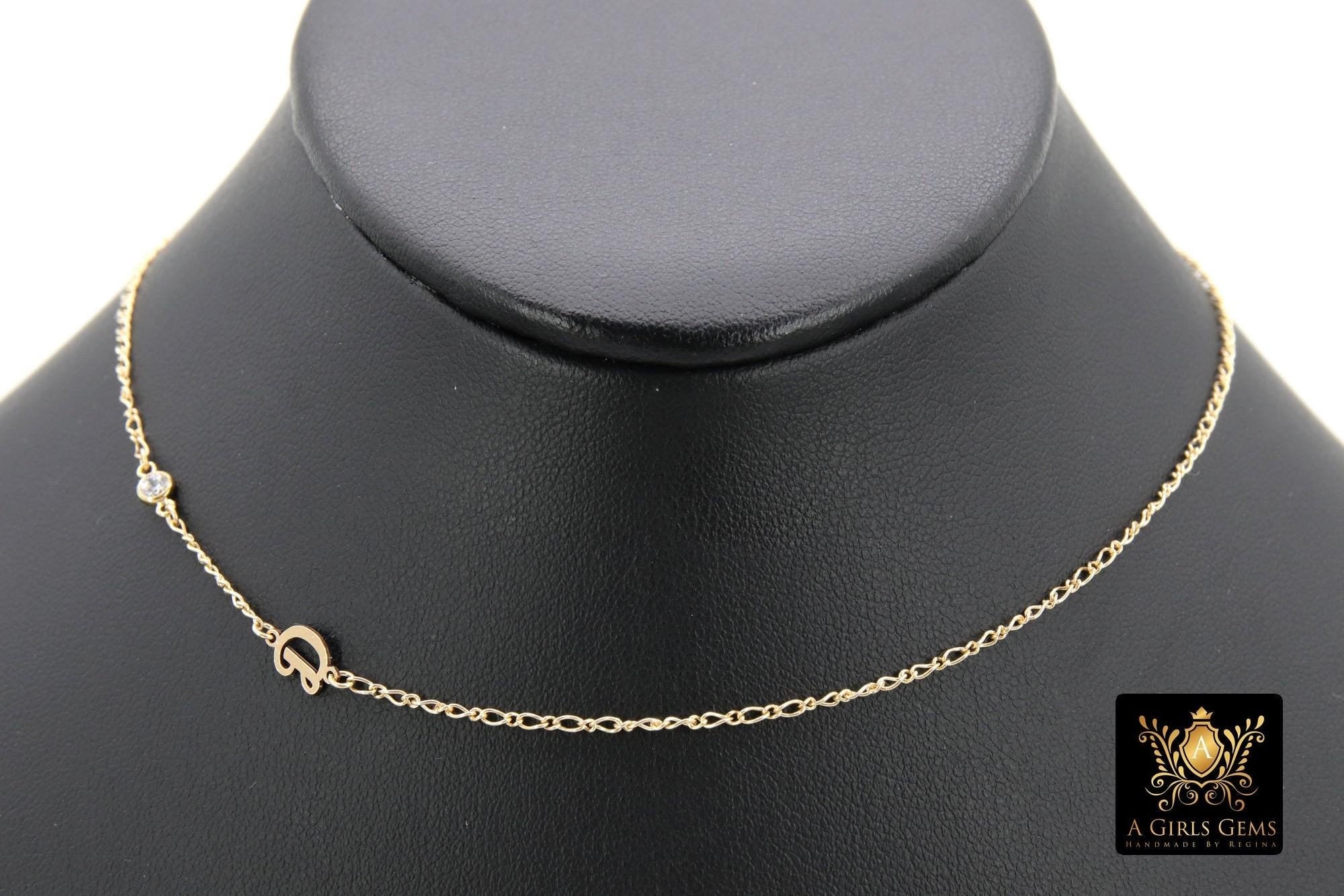 14 K Gold Filled Figaro Initial Letter CZ Personalized Birthstone Necklace Choker