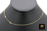 14 K Gold Filled Figaro Initial CZ Chain Necklace, Letter Birthstone Charm Choker, Stamped 14 20