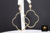 Gold Gemstone Clover Hoop Earrings, 14 K Gold Filled Fancy Hook Ear Wires #692, Gold Plated Hoops with Rose Quartz Pink Gemstone Earrings