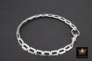 925 Sterling Silver Scroll Bar Bracelet, Rectangle Swivel Fob Designer Bracelet #2626, Dainty Infinity Bracelet