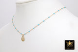14 K Gold Filled Dainty Sand Dollar Satellite Necklace #2626, Dainty Enamel Beach Choker, 10 Beaded Enamel Color Choices