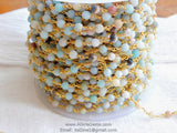 Natural Light Amazonite  Chain, 4 mm Gold Wire Wrapped Chain CH # 354, By The Foot - 1 foot