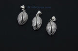 CZ Micro Pave Cowrie Shell Pendant, 2 Pcs Cubic Zirconia Seashell, Conch Shells Charm