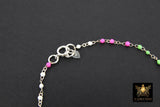 925 Sterling Silver Dainty Satellite Enamel Bracelet, Rainbow Beaded Silver Jewelry #2626, Stamped 925