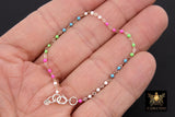 925 Sterling Silver Dainty Satellite Enamel Bracelet, Rainbow Beaded Silver Jewelry #2626, Stamped 925