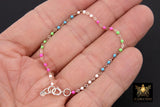 925 Sterling Silver Dainty Satellite Enamel Bracelet, Rainbow Beaded Silver Jewelry #2626, Stamped 925
