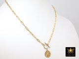 14 K Gold Filled Virgin Mary Necklace, Genuine 925 Sterling Silver Chain Religious Medal Choker, Double Wrap Paperclip Chain