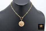 14 K Gold St Christopher Necklace, Genuine Gold Filled Paperclip Choker #615, Religious Medal Toggle Necklace - 16 Inch / Round St. Christophr