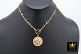 14 K Gold Filled St. Christopher Round Medallion Medal Chain Link  Coin Toggle Necklace