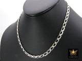 925 Sterling Silver Necklace, Rectangle Chunky Designer Chain Choker #2626, Silver Large Paperclip Link Choker