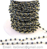 Black AB Rosary Chain, 4 mm Beaded Black Mystic Boho Chains CH #334, Gold Plated Wire Wrapped