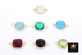 Square Gemstone Connectors, Gold Birthstone Links AG #3545, Gold Plated 925 Sterling Silver