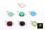 Square Gemstone Connectors, Gold Birthstone Links AG #3545, Gold Plated 925 Sterling Silver