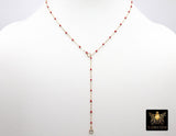 14 K Gold Filled Dainty Satellite Lariat Necklace, Dainty Enamel CZ Everyday Chain Choker #615, Beaded Enamel Chain Link Drop