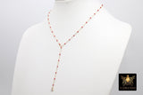 14 K Gold Filled Dainty Satellite Lariat Necklace, Dainty Enamel CZ Everyday Chain Choker #615, Beaded Enamel Chain Link Drop