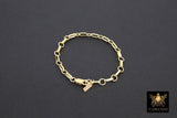 14 K Gold Filled Paperclip Chain Bracelet, Long Short Rolo Chain Link Bracelet, Rectangle Charm Stamped 14/20