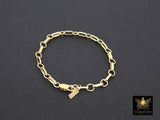 14 K Gold Filled Paperclip Chain Bracelet, Long Short Rolo Chain Link Bracelet, Rectangle Charm Stamped 14/20