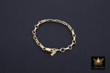 14 K Gold Filled Paperclip Chain Bracelet, Long Short Rolo Chain Link Bracelet, Rectangle Charm Stamped 14/20
