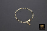 14 K Gold Filled Paperclip Oval Chain Bracelet, Long Short Rolo Chain Links #615, Rectangle Charm Stamped 14/20