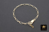 14 K Gold Filled Paperclip Oval Chain Bracelet, Long Short Rolo Chain Links #615, Rectangle Charm Stamped 14/20 - 6 Inch