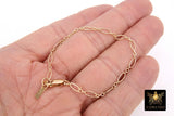 14 K Gold Filled Paperclip Oval Chain Bracelet, Long Short Rolo Chain Links #615, Rectangle Charm Stamped 14/20