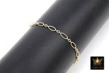 14 K Gold Filled Paperclip Oval Chain Bracelet, Long Short Rolo Chain Links #615, Rectangle Charm Stamped 14/20