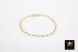 14 K Gold Filled Nugget Paperclip Chain Bracelet, Long Short Rolo Chain Link Bracelet, Stamped 14/20 - 6 Inch
