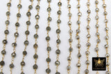 Pyrite Beaded Rosary Chain, Natural Faceted 4 mm Pyrite Bead CH #501, Quality Gold Plated Wire Wrapped Jewelry Chains