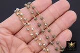 Pyrite Beaded Rosary Chain, Natural Faceted 4 mm Pyrite Bead CH #501, Quality Gold Plated Wire Wrapped Jewelry Chains