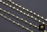 4 mm Pyrite Gold Wire Wrapped Rosary Chain, Silver Pyrite Beaded Jewelry Chains