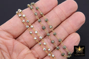 Pyrite Beaded Rosary Chain, Natural Faceted 4 mm Pyrite Bead CH# 501, Quality Gold Plated Wire Wrapped Jewelry Chains