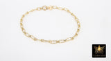 14 K Gold Filled Nugget Paperclip Chain Bracelet, Long Short Rolo Chain Link Bracelet, Stamped 14/20