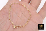 14 K Gold Filled Nugget Paperclip Chain Bracelet, Long Short Rolo Chain Link Bracelet, Stamped 14/20