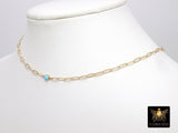 14 K Gold Filled CZ Blue Opal Paperclip Turquoise Necklace