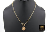 14 K Gold Filled Virgin Mary Necklace, Genuine 925 Sterling Silver Chain Religious Medal Choker, Double Wrap Paperclip Chain